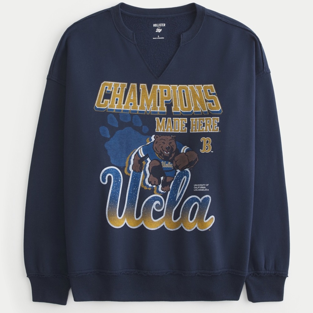 Hollister Blue 84 Oversized UCLA Graphic Notch-Neck Sweatshirt - Picture 1 of 8